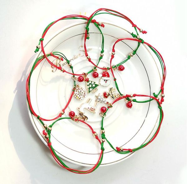 Bracelets à cordes de Noël rouges avec père Noël, cerf, arbres de fête de neige, bracelets enroulés réglables, ornement de noël, cadeau du nouvel an, 200 pièces