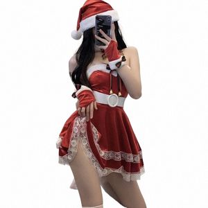 Rouge Noël Femme Dr Nouvel An Cosplay Costumes Bunny Girl Uniforme Sexy Lolita Dr Maid Outfit Xmas Lady Santa Hat Set N3d6 #