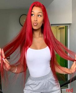 Rode kleur 13x6 Braziliaanse rechte menselijke haarpruiken 100 Remy Hair Pruiken vooraf geplukte kant vooraan haar pruik voor vrouwen77669532946374