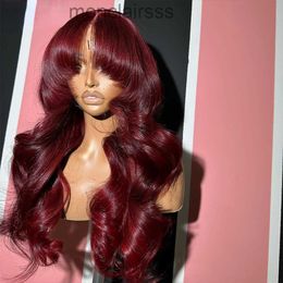 Perruque Lace Front Wig Body Wave de couleur rouge, perruques de cheveux humains avec frange, perruque frontale en dentelle sans colle pré-épilée, perruques synthétiques bon marché en vente0PKS 0PKS
