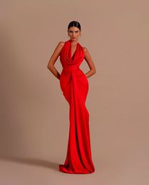 Red Color Evening Jurk voor vrouwen sexy prom jurk van de schouder Backless Satin Long Maxi Dress fromal Party Mermaid Vier jurk Groothandel