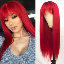 Perruques droites soyeuses longues de couleur rouge avec une frange synthétique sans perruque de dentelle pour les femmes de la mode perruque de cheveux d'aspect naturel résistant à la chaleur pour le cosplay de fête