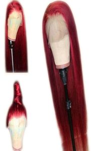 Rode kleur zijden rechte gluess volledige kanten pruiken met babyhaar voorgeplukt Remy Bourgondische menselijke haarpruik voor vrouwen3060887