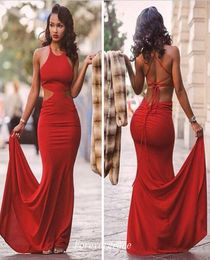 Robe de bal couleur rouge sirène licou halte sans dossier les femmes longues portent une robe de fête de fête spéciale faite personnalisée plus taille6741494