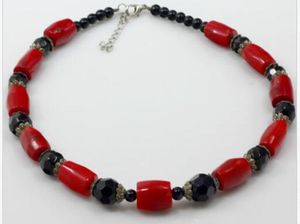 Collier à bascule en argent corail rouge / onyx noir 18
