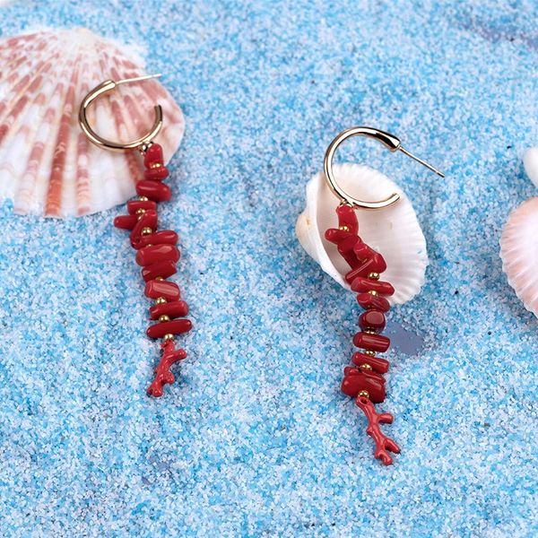 Pendientes colgantes de coral rojo Boheme para mujer Pendiente femenino Día de San Valentín Venta al por mayor Gota Joyería de Navidad 240401