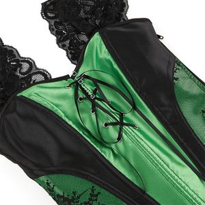 Red Corset Top Bustiers de talla grande Overbust Straps Mujeres Sexy Gothic Lace Outfit Lingerie Burlesque Halloween Black verde azulado