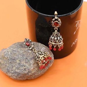 Red Crystal Bell Tassel Indian Jhumka Boucles d'oreilles pour femmes accessoires de mariage de mariée vintage