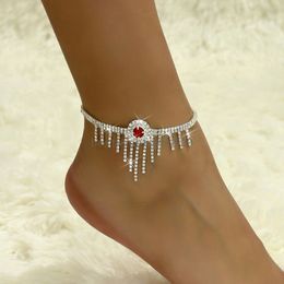 Bracelet de cheville de chaîne en cristal rouge sur les bijoux de la jambe Bijoux en strass