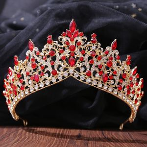 Cristaux Rouges Coiffes Accessoires De Mariage Couronnes Baroques Argent Perlé Diadèmes De Mariée Strass Pièces De Tête Pour Couronne De Quinceanera