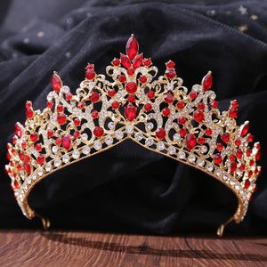 Cristaux Rouges Coiffes Accessoires De Mariage Couronnes Baroques Argent Perlé Diadèmes De Mariée Strass Pièces De Tête Pour Quinceanera Cro230A