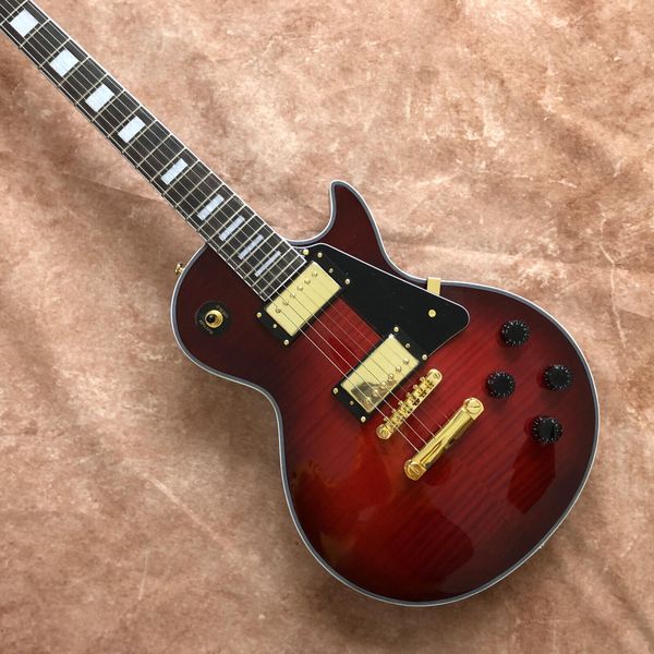 Guitarra eléctrica roja personalizada de 6 cuerdas Flame Maple Top Gold hardware entrega rápida