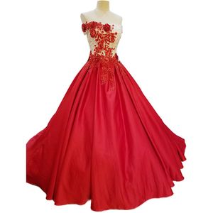 Vestidos de novia de tafetán coloridos hechos a medida rojos con apliques fuera del hombro Beatu Garden vestidos de boda de lujo