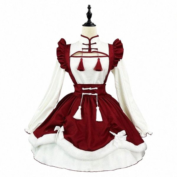 Rouge mignon Lolita Maid Dr Costumes Cosplay Costume pour filles femme Waitr Maid Party Costumes de scène y4Pb #