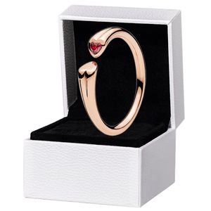 Red CZ Diamond Love Heart Open Ring Rose Gold Women Girls Wedding Designer Sieraden voor Pandora 925 Sterling Silver Girlfriend Gift Rings met originele doos