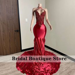 Red Diamonds Long Prom Dress 2024 kralen Kristallen Rhinestones Verjaardagsfeest Speciale receptie avondjurken Vestidos