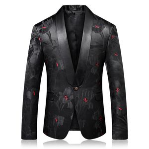 Blazer de luxe imprimé à pois rouges, veste de luxe à col châle pour hommes, Costumes de scène Terno Masculino, costume élégant pour fête de mariage, 195G