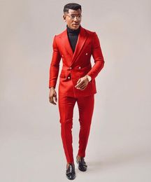 Esmoquin rojo de doble botonadura para hombre, esmoquin de boda personalizado, ropa de talla grande para hombre, chaqueta para fiesta de graduación, trajes, chaqueta, pantalones 2811