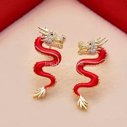 Rote Emaille-Drachen-Ohrringe aus Metall für Damen, eleganter Modeschmuck, ausgefallene Party-Accessoires, trendige Design-Stile, Geschenke