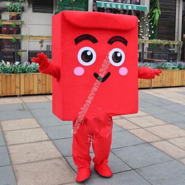 Costume de mascotte à enveloppe rouge, personnage de dessin animé de haute qualité, taille adulte, tenue fantaisie de fête d'anniversaire et de noël