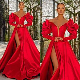 Robes de soirée roux V Line élégante a manches de cou Fête Prom Sweep Train Long Robe pour tapis rouge Ocn spécial