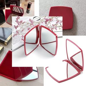 Miroir de poche double face pliant classique de mode rouge miroir de maquillage portable et miroir grossissant avec boîte-cadeau de sac en flanelle pour client VIP