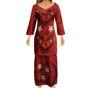 Mode rouge vneck puletasi polynésien samoan Vêtements traditionnels coutumes coutumes couples habiller les manches tricors ptaha8083919