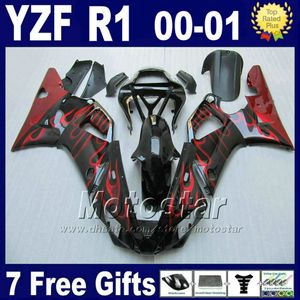 Kit de carrocería de llamas rojas para 2000 2001 kits de carenado YAMAHA R1 00 01 YZF R1 carenados yzf1000 piezas de carrocería + 7 regalos G6K0