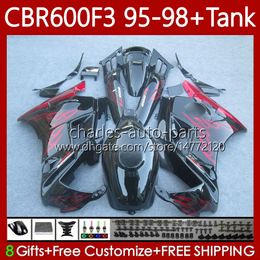 Rode vlammen Bodys + Tank voor Honda CBR600 CBR 600 F3 FS CC 600F3 95-98 Carrosserie 64NO.1 600FS 600CC CBR600F3 95 96 97 98 CBR600-F3 CBR6FS 1995 1996 1997 1998 Fairing Kit