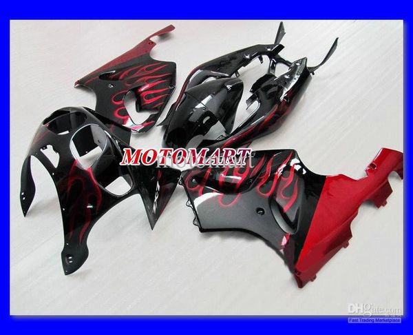 Kit de carénage noir flammes rouges pour KAWASAKI Ninja ZX7R ZX-7R 96 99 00 03 ZX 7R 1996 2000 2003 ensemble de carénages