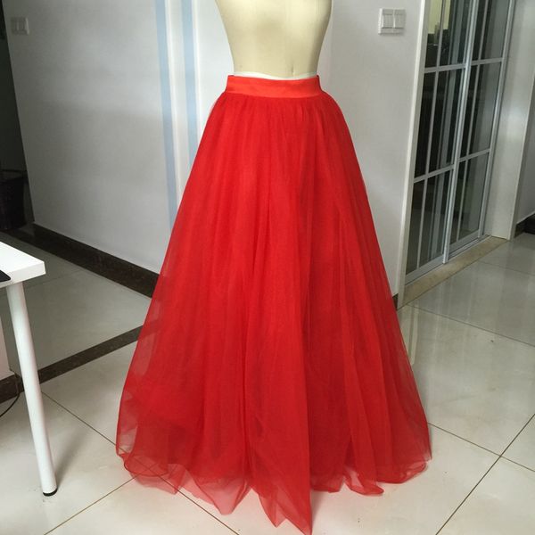 Vestido de dama de honor hasta el suelo rojo Sobrefalda de tul suave Vestido largo Vestidos formales Imagen real Colores personalizados Enaguas Cintura de satén