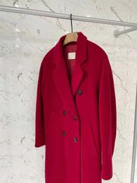 Rojo MMAX Madame Mujer mezcla lana Abrigo Largo Cashmere Cuello solapa manga larga cruzado 101801