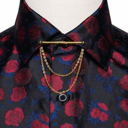Rouge Floral Noir Chemises Pour Hommes Lg Manches Slim Casual Hommes Dr Chemise Avec Col Pin Camisa Masculina Designer Hommes Vêtements M8Dh #