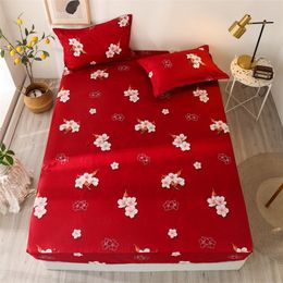 Rode bloem lente/zomer gemonteerde laken matras ronde elasticiteit deksel, beddengoed, 150*200*30 cm, 180*200*30, (geen kussensloop) 220514
