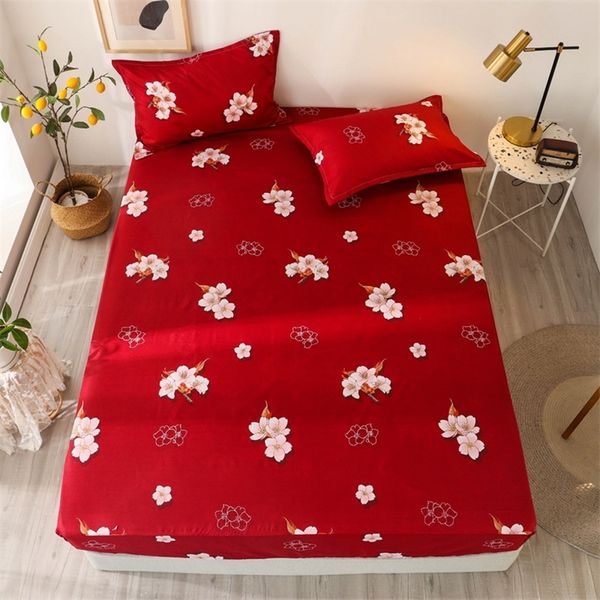 Fleur rouge printemps/été drap-housse matelas couverture élastique ronde, linge de lit, 150*200*30 cm, 180*200*30, (pas de taie d'oreiller) 220514