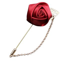 Broche à fleurs rouges pour hommes, broche en Rose, en tissu fait à la main, Corsage et boutonnières pour marié de mariage, 5690448