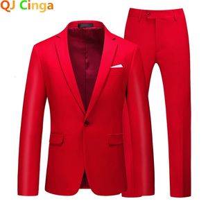 Rode formele pak 2-delige sets voor mannen bruiloft jurk jas en broek groot formaat terno masculino zwart wit blauw kostuum homme 240312