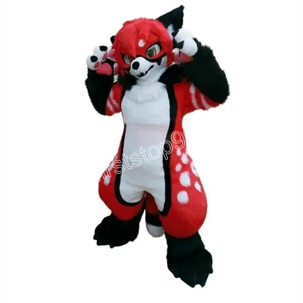 Costume de mascotte de renard en fourrure rouge, personnage de dessin animé de haute qualité, taille adulte, fête de noël, tenue de publicité extérieure