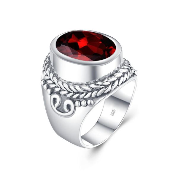 Bagues en argent grenat rouge pour femmes hommes véritable argent Sterling grosses pierres précieuses ovale mariage élégant brillant fête mode bijoux cadeaux