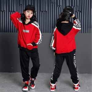 Rode Meisjes Ballroom Jazz Hip Hop Dance Performance Kostuums Hoodie Shirt Tops Broek Kinderen Jongens Dansende Kleding Outfits Stage Wear