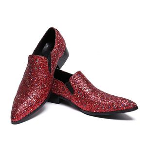 Rood glinsterende mannen loafers pailletten slippers flats