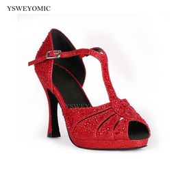 Paillettes rouges Zapatos De Baile strass plate-forme chaussures De danse latine en Satin talons hauts personnalisé Salsa salle De bal chaussures latines 240304