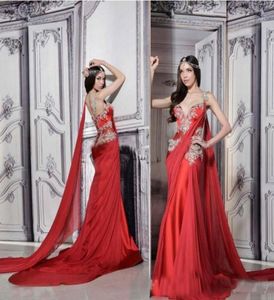 Robe de soirée sirène rouge magnifique, tenue de soirée de mariée en mousseline de soie, style indien, avec des appliques, longue robe de bal, 9364118