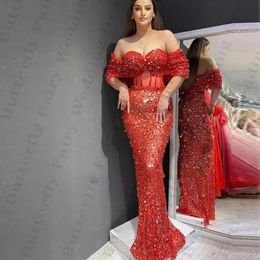Красное великолепное женское вечернее платье 2024 с открытыми плечами, расшитое бисером и пайетками, вечерние платья принцессы для выпускного вечера, Robe De Soiree, Vestidos De Gala