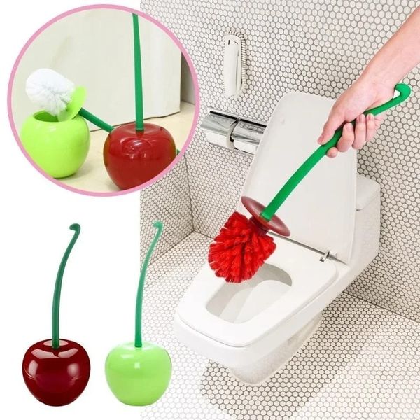Porte-brosse à toilettes en forme de cerise rouge / verte Ensemble de brosses de salle de bain Kit de nettoyage de salle de bain Nettoyeur créatif charmant nettoyage des toilettes
