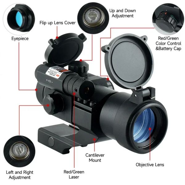 Vista de punto rojo/verde con láser táctico 2 Rifle MOA Rifle Optic Pro Red Dot Reflex con soporte y espaciador QRP2