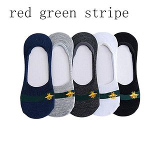 Rood groen gestreepte bijen onzichtbare sokken mannen katoen ademende sok non-slip 5 kleuren groothandelsprijs