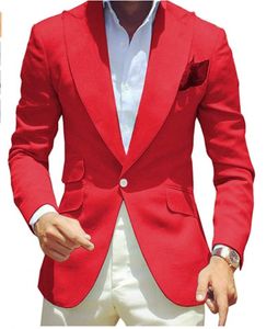 Red Groom Tuxedos Hommes Robe De Mariée Peak Revers Hommes Blazer Prom Dîner / Costume Darty