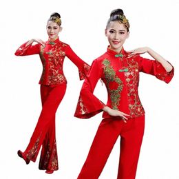 Rouge Hanfu Femmes Chinois Traditial Natial Yangko Scène Vêtements De Danse Costumes Taille Tambour Danse Carrée Classique Folk Hanfu c8q8 #