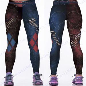 Pantalon d'entraînement de baseball rouge Harleen Quinzel Rugby Pantalon d'entraînement de yoga Harley Quin Leggings de course bleus Femmes Fitness Tights293j